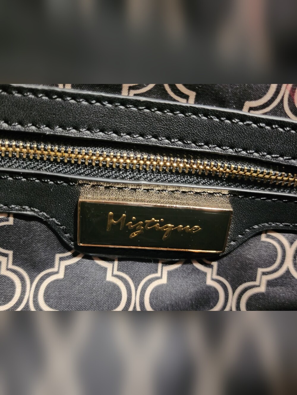 Chic Miztique Black Vegan Leather Satchel with Sculptural Gold Handles - Picture 12 of 14